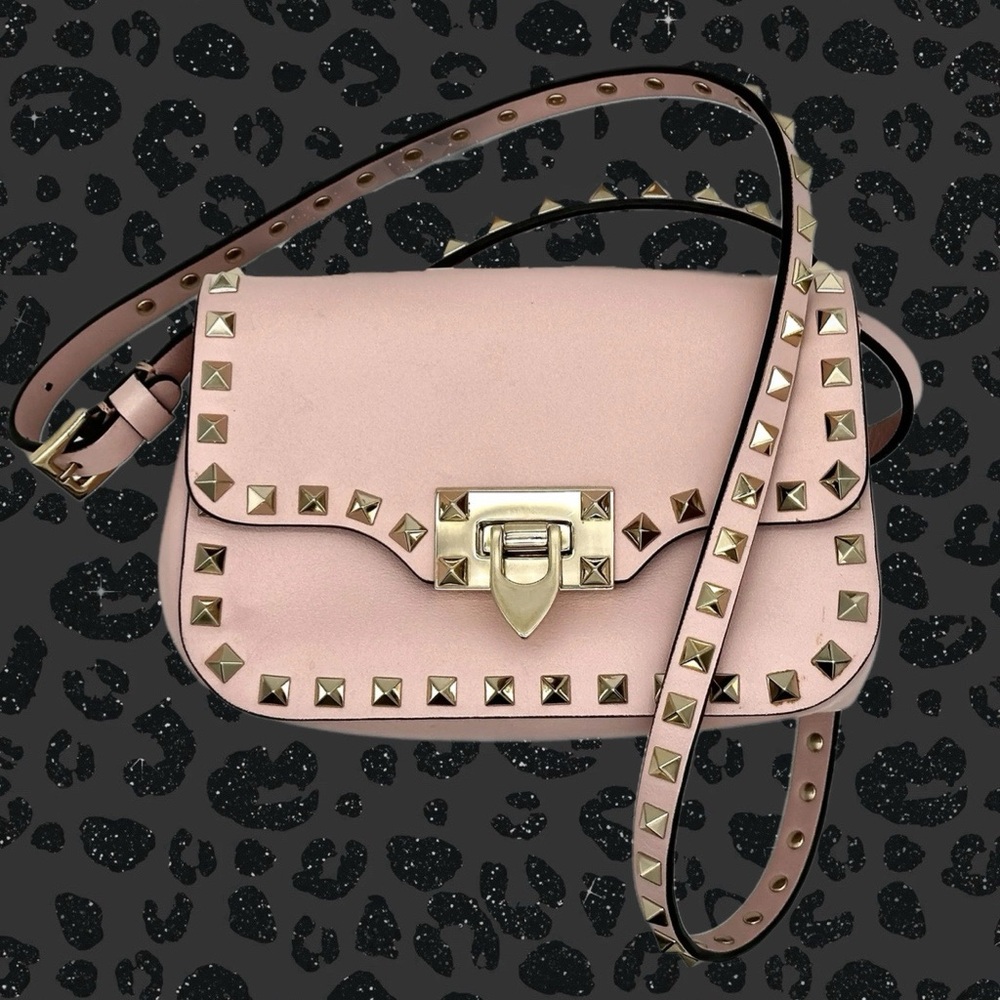 Valentino Rockstud Calfskin Pink Leather Crossbody Bag